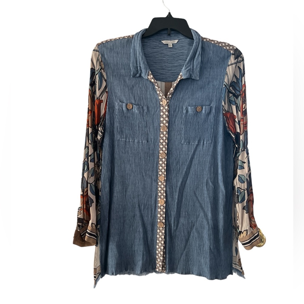 John Mark Multi-Color Boho Stripe Primavera Button Down Top